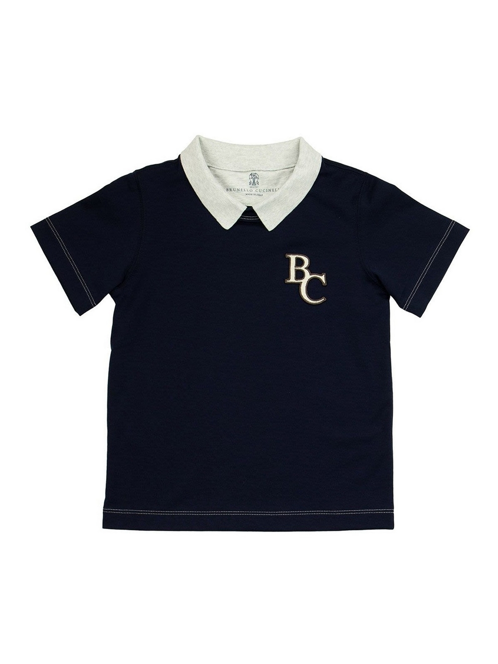 Brunello Cucinelli Boys' Navy Polo Shirt with Contrast Collar
